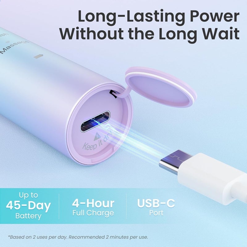 يونتشي فرشاة أسنان كهربائية للبالغين والأطفال، فرشاة أسنان صوتية قابلة للشحن عبر USB-C مع 5 أوضاع ومؤقت ذكي لمدة دقيقتين، شعيرات ناعمة، 8 رؤوس فرشاة وحقيبة سفر، أزرق Y7 - Image 4