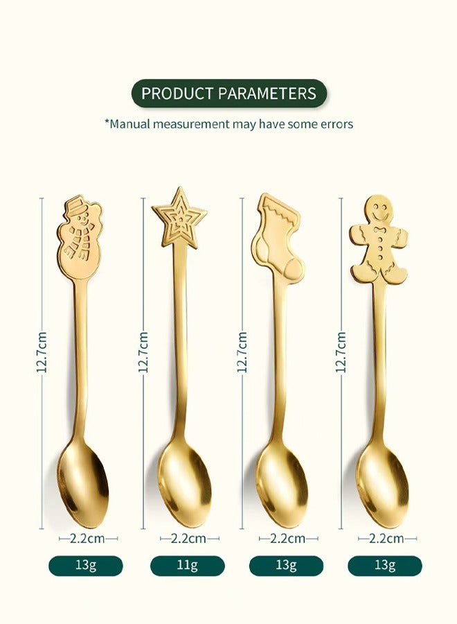 4pcs Stainless Steel Dessert/Coffee Spoons, Creative Pendant Design Includes Snowman, Gingerbread, Socks, Star Patterns, Suitable For Parties, Back To School, Gatherings - Image 4