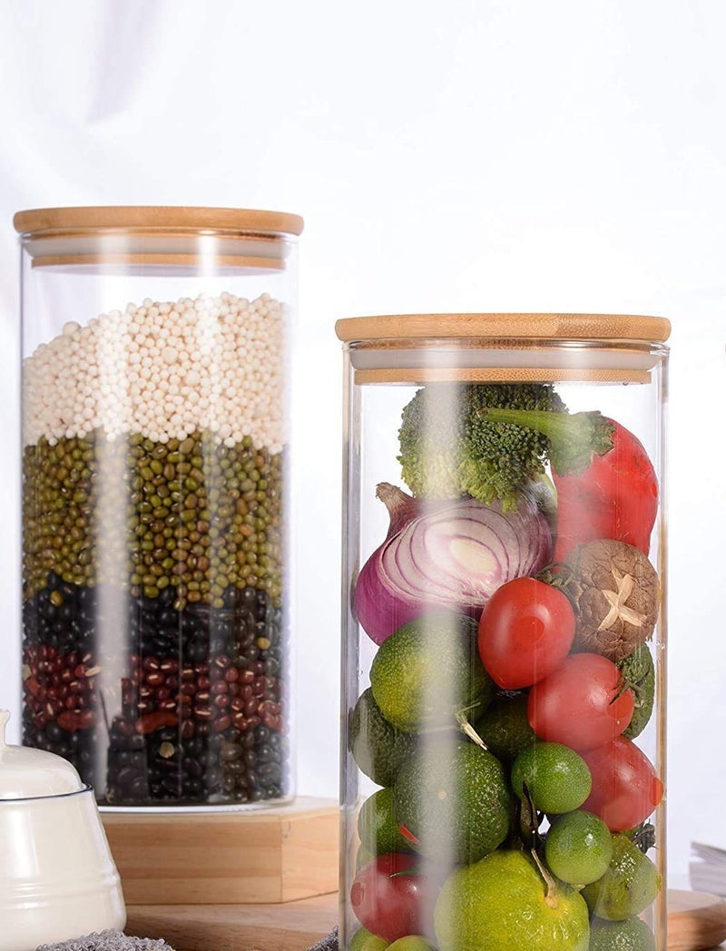 NVRA 1500ml Kitchen Storage Borosilicate Glass Jar And Container, Air Tight Bamboo Wooden Lid Container (Transparent - 1500ml) Pack of - (3) - Image 1