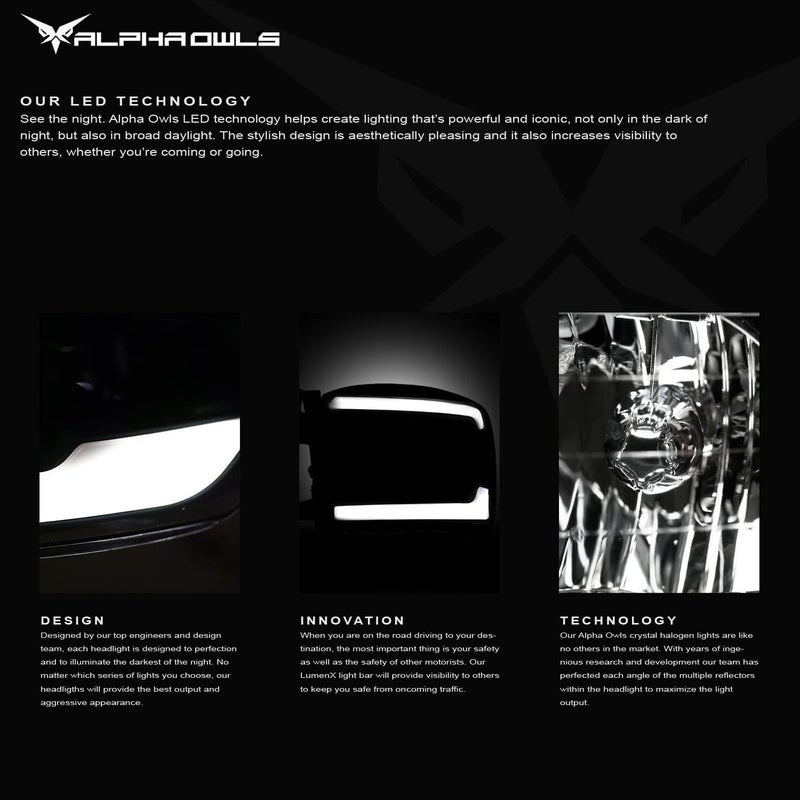 Alpha Owls 8711880 Crystal Headlights with White LED Light Bar - Black Amber for Dodge Ram 1500/2500/3500 (2009-2018) & Classic (2019-2023) - Image 3