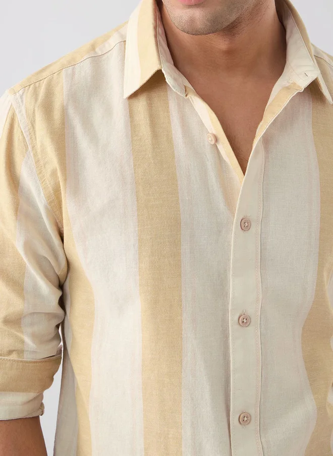 The Souled Store  The Souled Store Men Sunset Striped Multicolor Regular Fit Cotton Linen Shirt  | Best Price UAE
