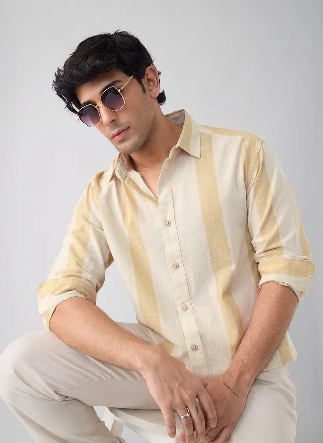 The Souled Store Men Sunset Striped Multicolor Regular Fit Cotton Linen Shirt