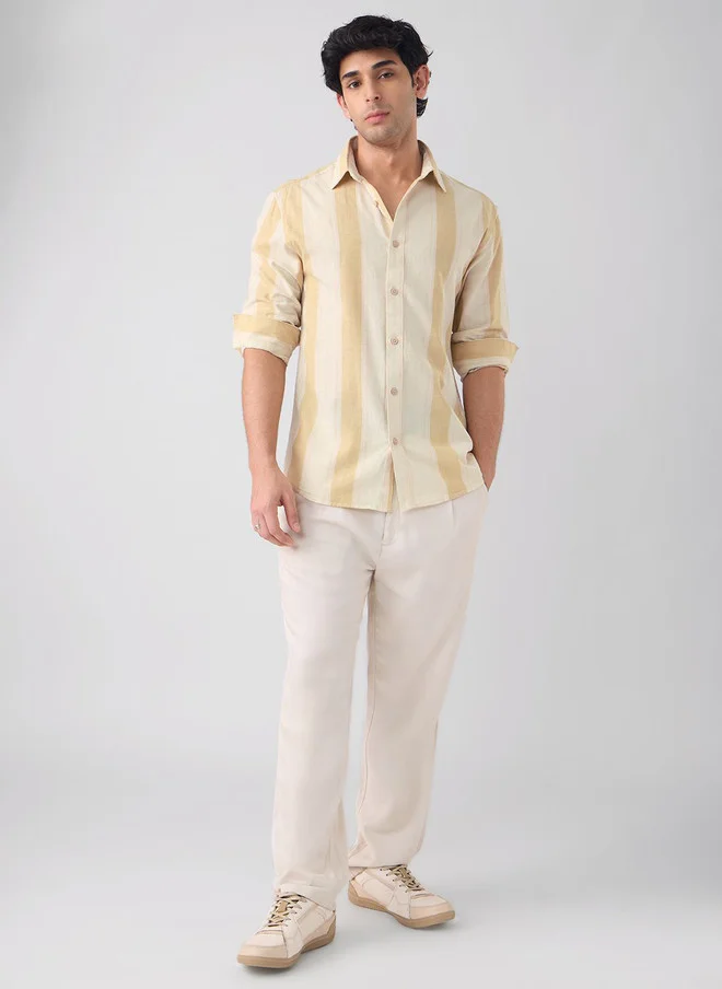 The Souled Store  The Souled Store Men Sunset Striped Multicolor Regular Fit Cotton Linen Shirt  | Best Price UAE