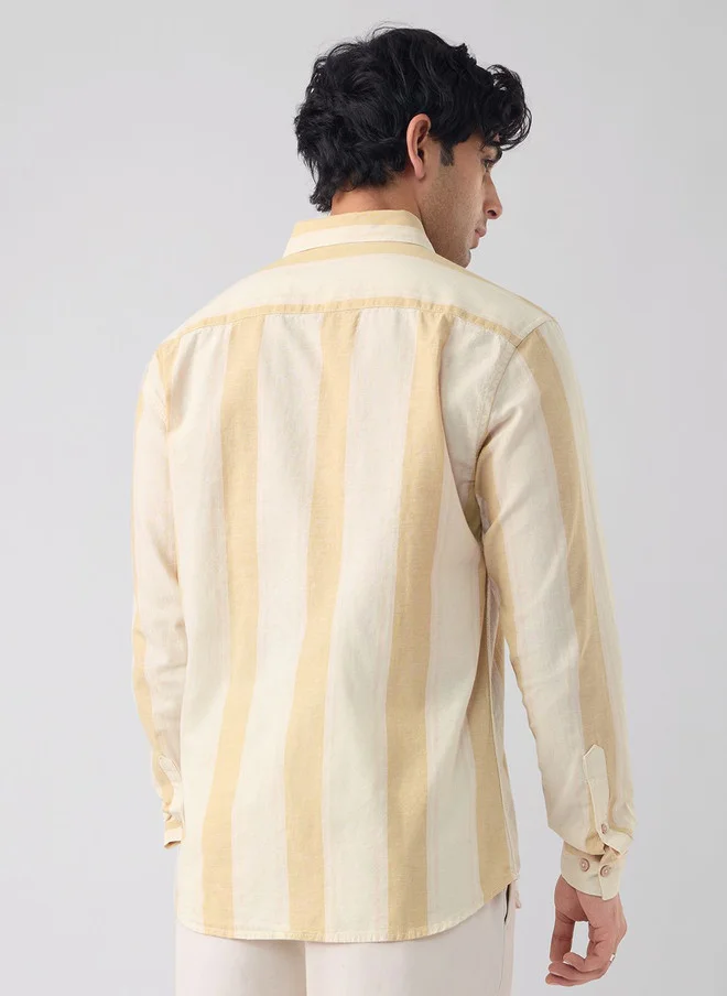 The Souled Store  The Souled Store Men Sunset Striped Multicolor Regular Fit Cotton Linen Shirt  | Best Price UAE