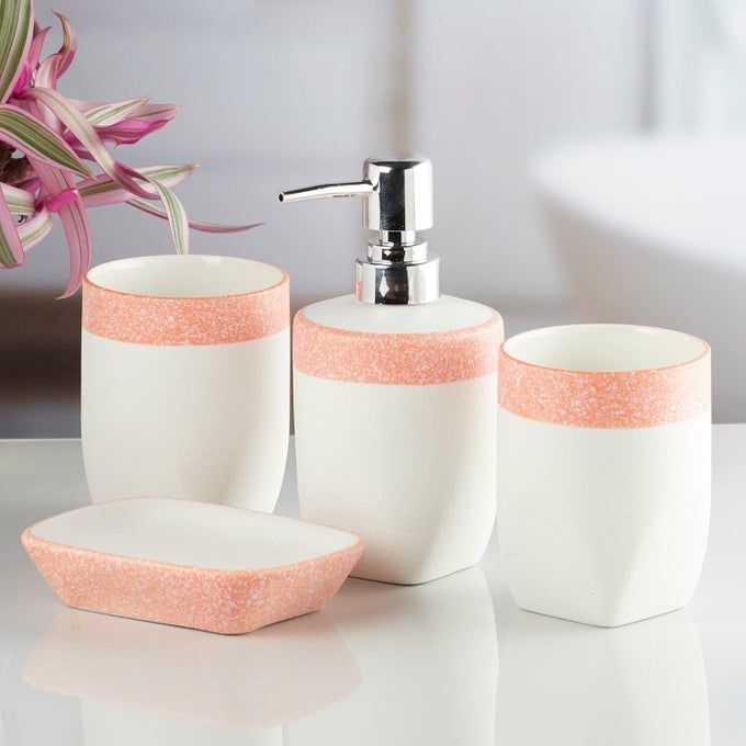 CERAMIC BATHROOM ACCESSORIES SET OF 4 MODERN BATH SET WITH SOAP DISPENSER TOOTHBRUSH HOLDER LUXURY HOME GIFT IDEA WHITEORANGE 10250