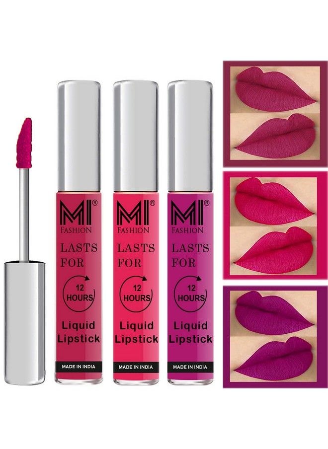 MI FASHION Matte Lipsticks Combo Offers Liquid Pink Lipstick Pink Lipsticks Wine Colour Lipstick Set Of 3 Pcs  - Image 2
