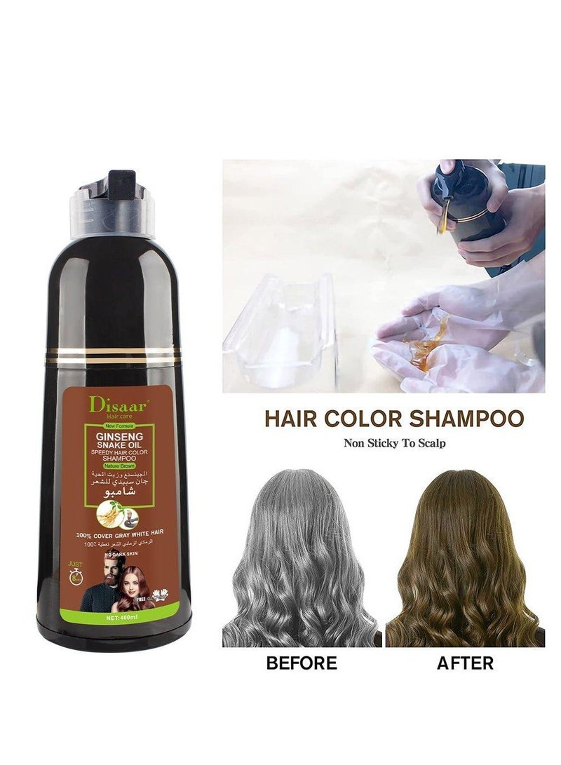 ديسار شامبو الجينسنغ وزيت الحية لصبغ الشعر باللون البني الطبيعي  400 مل - Image 4
