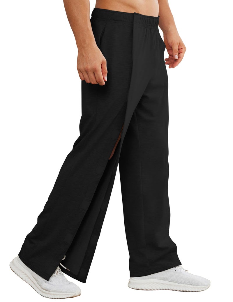 Deyeek Men's Post Surgery Pants 2 Side Snap Open Bottom Athletic Sweatpants for Men Soft Tear Away Pants with Pockets L Black - Image 1