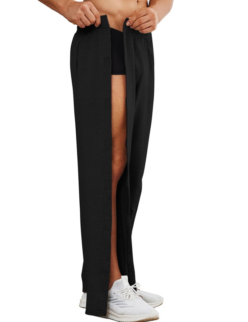 Deyeek Men's Post Surgery Pants 2 Side Snap Open Bottom Athletic Sweatpants for Men Soft Tear Away Pants with Pockets L Black - Image 2