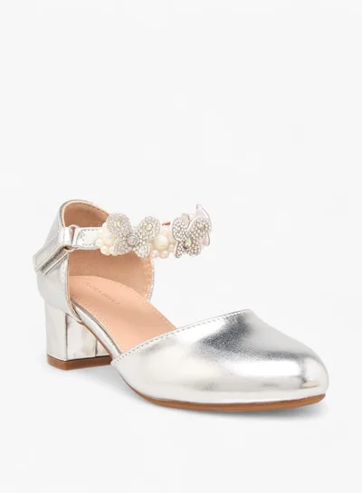 فلورا بيلا من شو إكسبرس Girls Floral Embellished Heel Shoes With Hook And Loop Closure