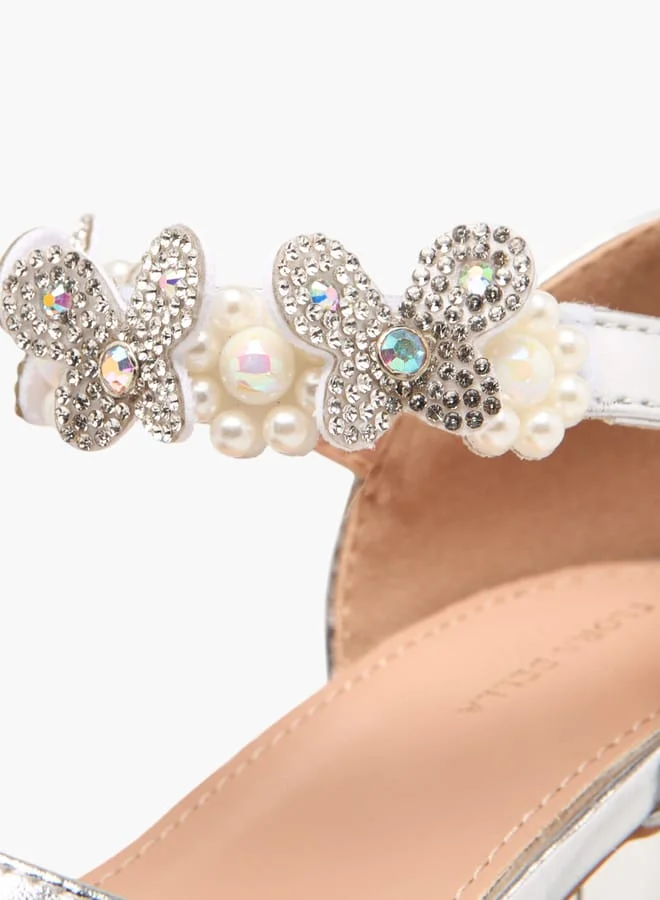 Flora Bella By Shoexpress Girls Floral Embellished Heel Shoes With Hook And Loop Closure
