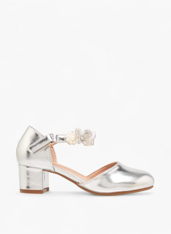 Flora Bella By Shoexpress Girls Floral Embellished Heel Shoes With Hook And Loop Closure