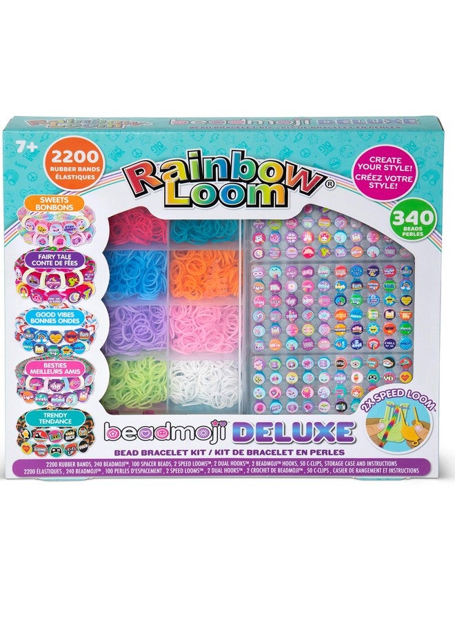 راينبو لووم نول قوس قزح: Beadmoji Deluxe - طقم أساور مطاطية وخرزية DIY - يتضمن 2200 سوار و340 خرزة، تصميم وإنشاء، للأعمار من 7 سنوات فما فوق - Image 1