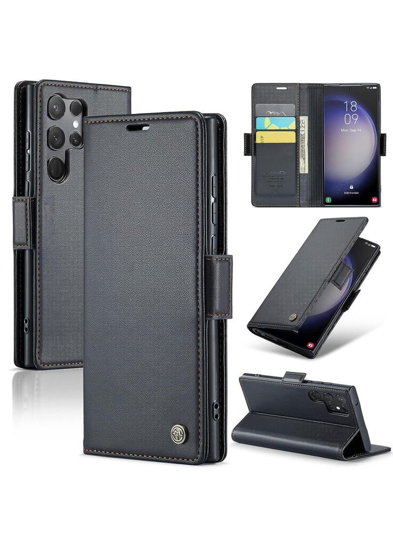 Barakah Wallet Case for Samsung Galaxy S23 Ultra with RFID Blocking Galaxy S23 Ultra Case Wallet with Card Holder for Women Men Magnetic Clasp Kickstand Leather Book Folio Case for Galaxy S23 Ultra Black - Image 1