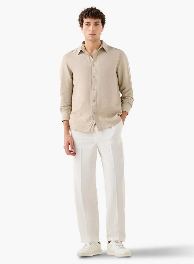 Splash FAV Men Regular Fit Collared Crinkle Texture Long Sleeves Shirt