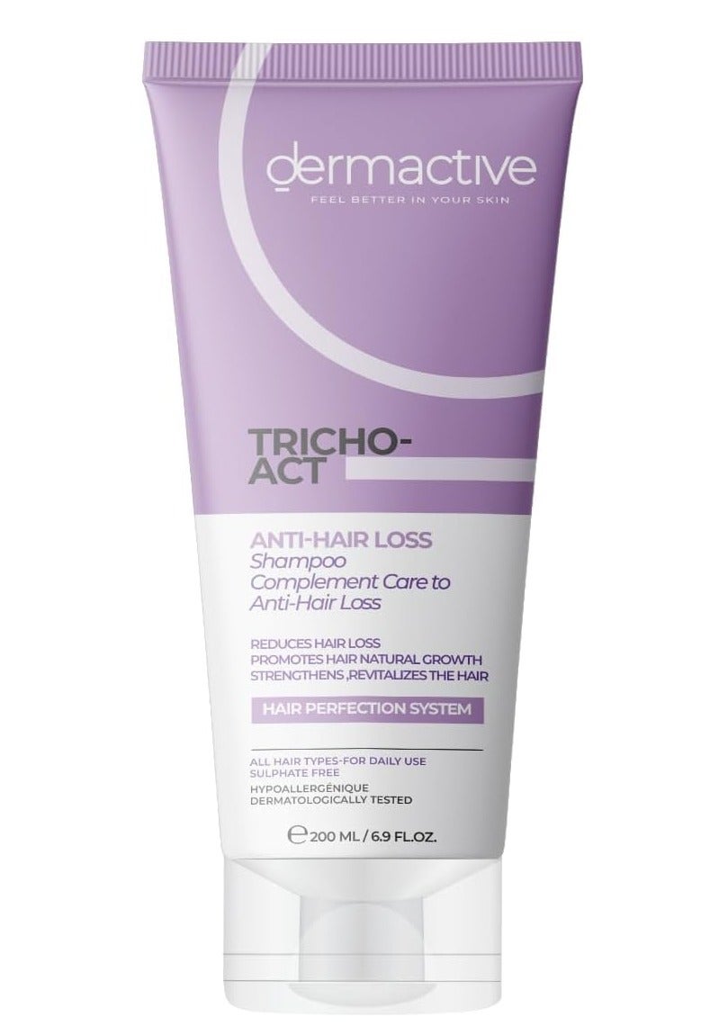 DERMACTIVE Tricho-Act Anti Hair Loss Shampoo – 200 ml Advanced Anti-Hair Loss Formula, Strengthens & Nourishes, Stimulates Scalp All Hair Types, Gentle & Effective, Daily Use, Hair Perfection System