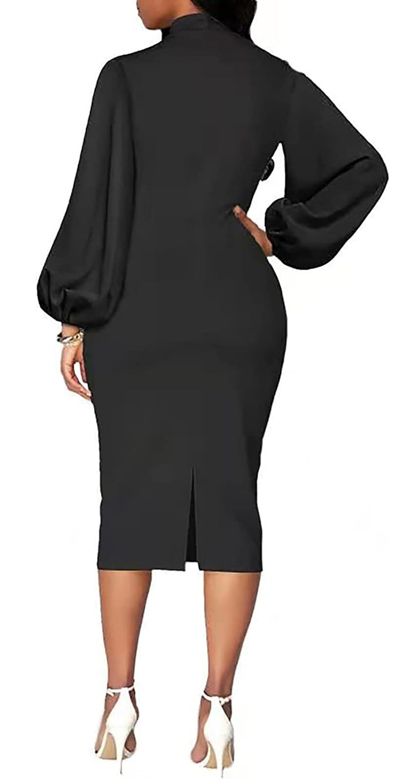 BestGirl Black Dresses for Women Bodycon Elegant Bow Knot Bishop Sleeve Work Office Pencil Business Dress - Image 2