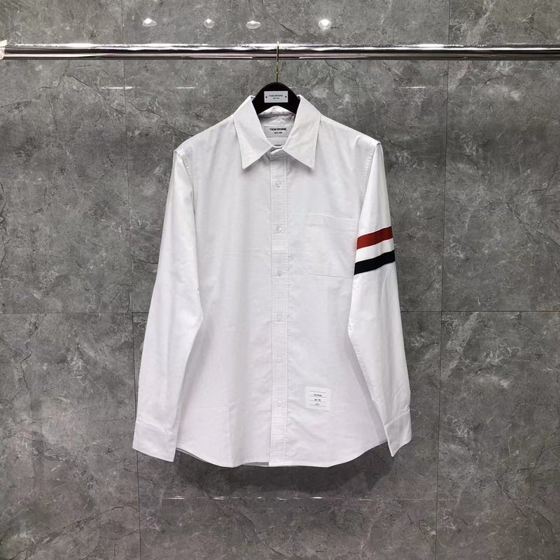 Tb New Lapel Left Sleeve Wide Ribbon Shirt Casual Fashion Comfortable Shirt Men'S And Women'S Classic All-Match - Image 1