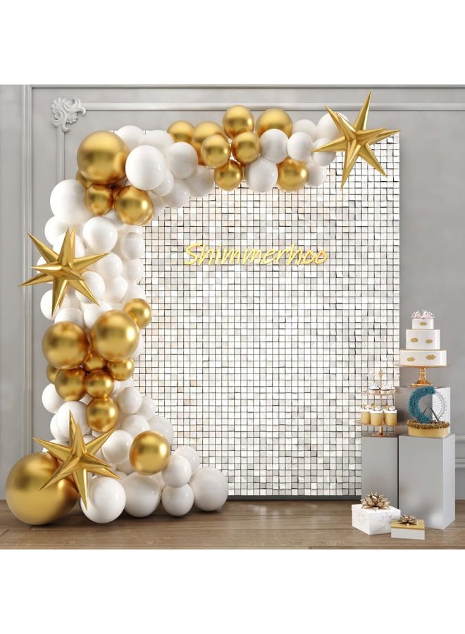 shimmerhoo SHIMMERHOO White Shimmer Wall Backdrop Panels Square Sequin Shimmer Backdrop, Wall Decor for Birthday, Anniversary Wedding Decoration (White, 6ft x 6ft)  - Image 1