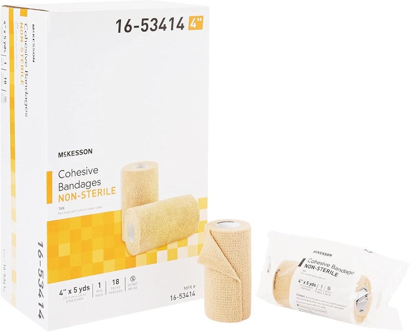 McKesson Cohesive Bandages NonSterile Compression Bandage 4 in x 5 yd 1 Count 18 Packs 18 Total - Image 1