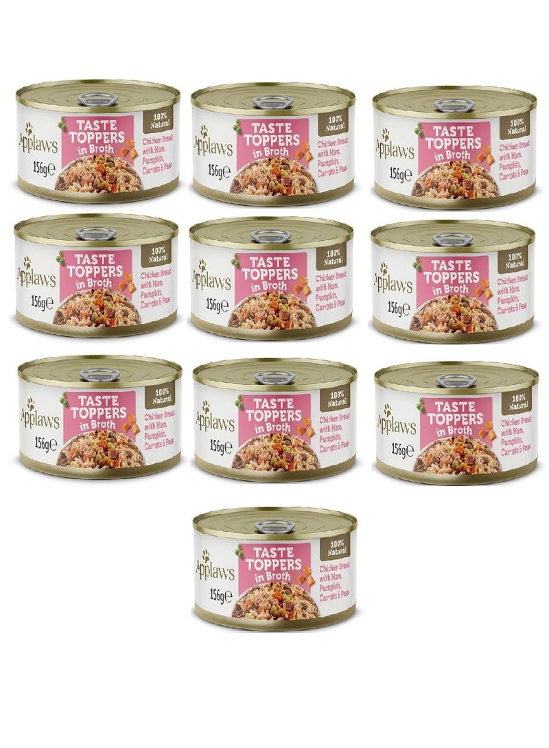 Applaws 10PC Taste Topper in Broth Chicken Ham Dog Tin Wet Food 156g - Image 1