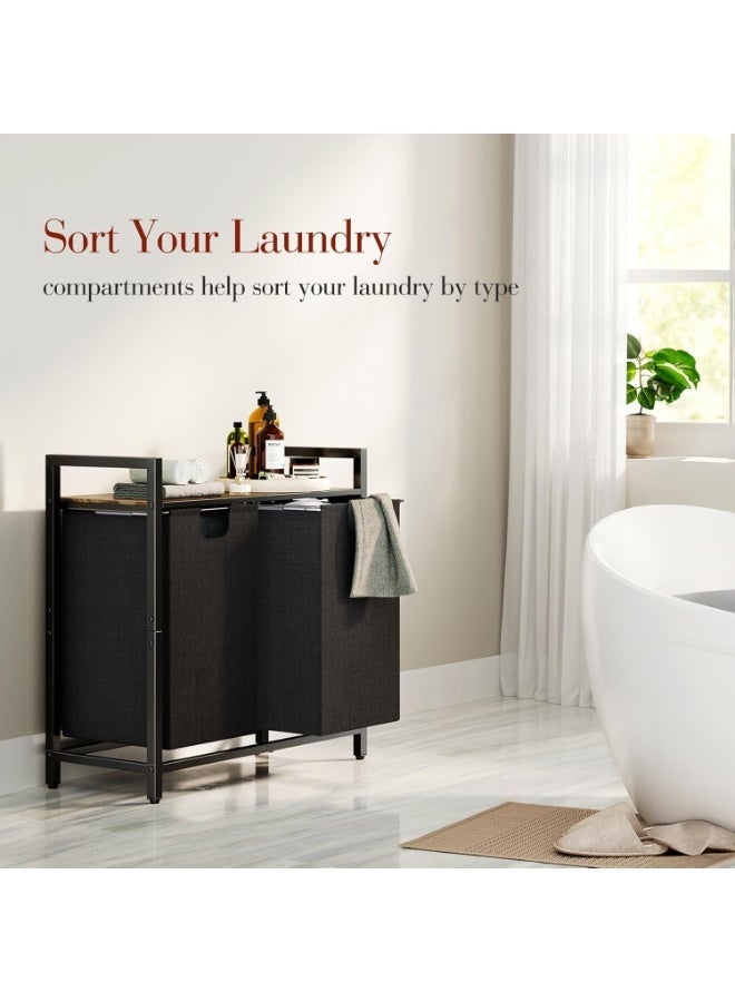 YOUWE7 Laundry Basket Organizer, Laundry Hamper with Shelf & 2 Pull-Out Removable Bags, Dirty Clothes Hamper Organizer for Laundry Room Bathroom and Dorm, 2 x 44L (Brown) - Image 3