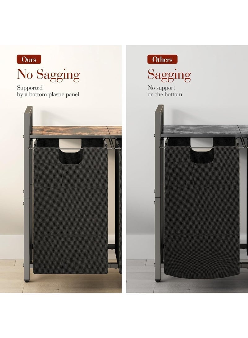 YOUWE7 Laundry Basket Organizer, Laundry Hamper with Shelf & 2 Pull-Out Removable Bags, Dirty Clothes Hamper Organizer for Laundry Room Bathroom and Dorm, 2 x 44L (Brown) - Image 5