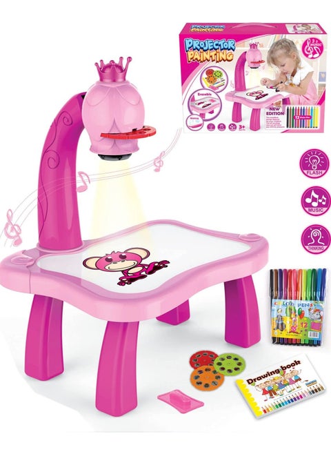 Projector Learning and Drawing Toy Set, Kids' Drawing Projector Desk, Smart Educational Projector with Music and Lights.