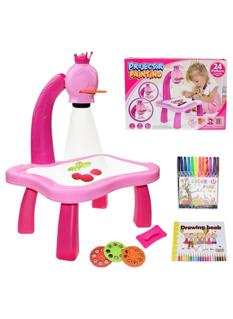 Projector Learning and Drawing Toy Set, Kids' Drawing Projector Desk, Smart Educational Projector with Music and Lights.