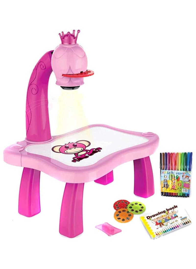 Projector Learning and Drawing Toy Set, Kids' Drawing Projector Desk, Smart Educational Projector with Music and Lights.