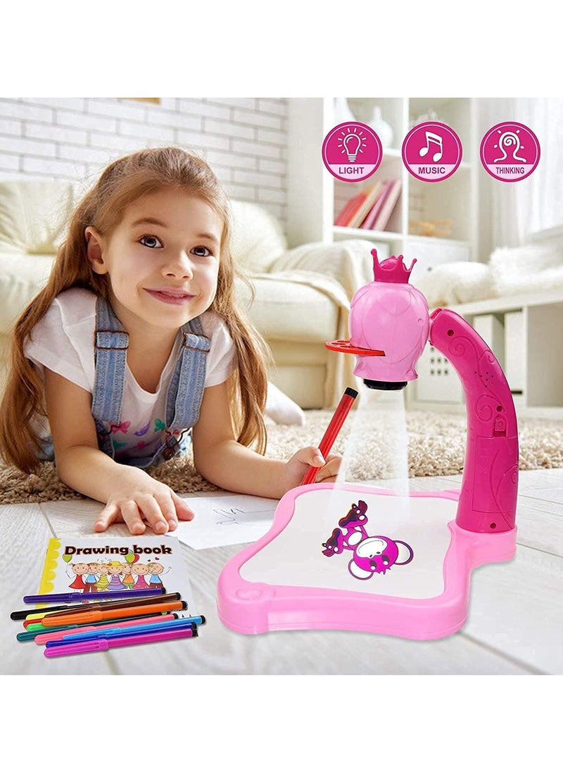 Projector Learning and Drawing Toy Set, Kids' Drawing Projector Desk, Smart Educational Projector with Music and Lights.