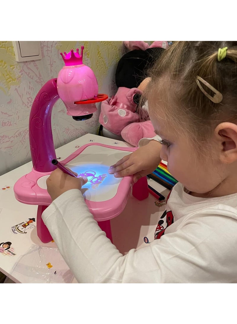 Projector Learning and Drawing Toy Set, Kids' Drawing Projector Desk, Smart Educational Projector with Music and Lights.