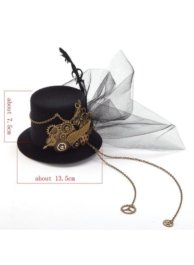BLESSUME Mini Top Hat Party Hat Dancing Cocktail Feather Veil Hair Clip (Black 1) - Image 2
