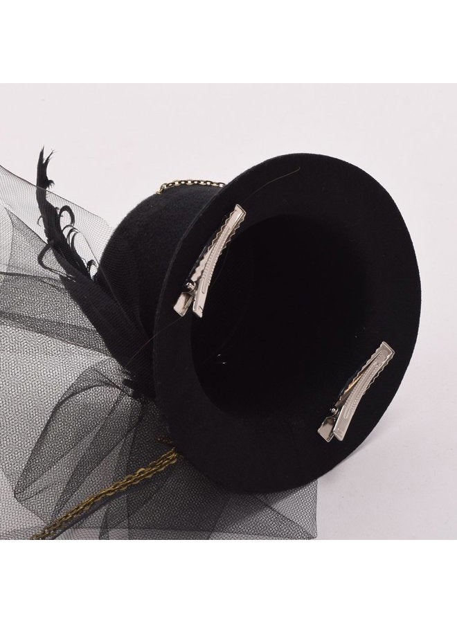 BLESSUME Mini Top Hat Party Hat Dancing Cocktail Feather Veil Hair Clip (Black 1) - Image 4