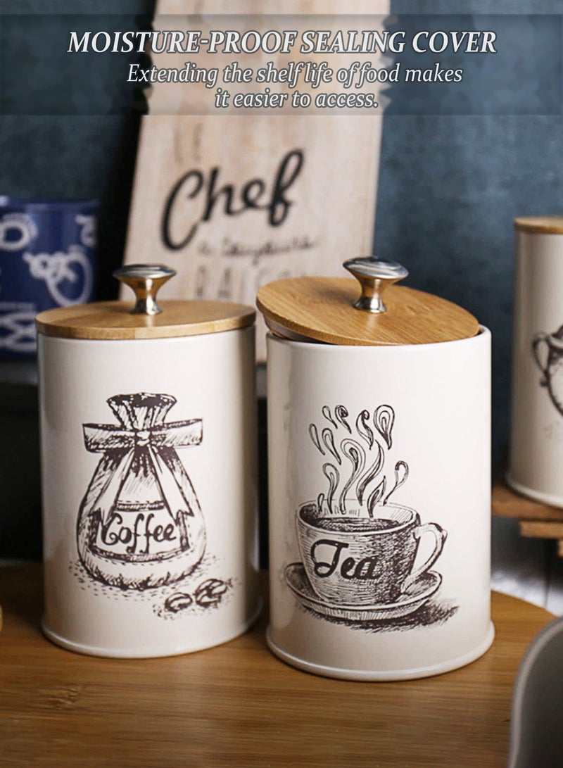 Set of 3 Canister Sets for Kitchen Counter, Metal Kitchen Canister Set with Airtight Seal Wooden Lid - Perfect for Coffee, Tea, Sugar, Flour, Tea, Salt and More (Beige) - Image 5