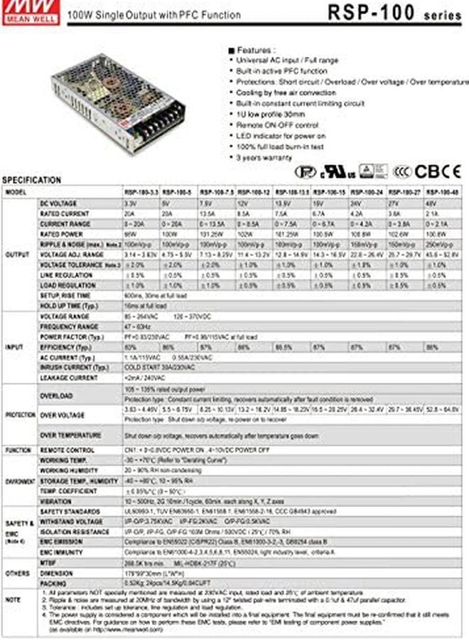 RSP 100 48 AC DC Power Supply Single Output 48V 2 1A 100 8W 9 Pin - Image 3
