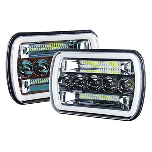 AMUNIESUN Super Bright Pair 7x6 5x7 Headlights 6052 6054 H5054 H6054 Hi/Low Sealed Beam White/Amber Halo Compatible With Jeep TJ JK Cherokee XJ YJ Pickup Dodge Ram Ford Chevy Chevrolet Express Nissan - Image 1