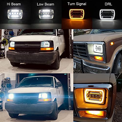 AMUNIESUN Super Bright Pair 7x6 5x7 Headlights 6052 6054 H5054 H6054 Hi/Low Sealed Beam White/Amber Halo Compatible With Jeep TJ JK Cherokee XJ YJ Pickup Dodge Ram Ford Chevy Chevrolet Express Nissan - Image 2