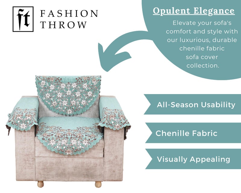 Fashion Throw 'Elegant Series' Sofa Cover 1 Seater with Arm Covers Chenille Sofa Cover with Back Cover | Anti-Slip Furniture Protector for Living Room | Wooden Sofa Home Decor Sage Green - Image 2