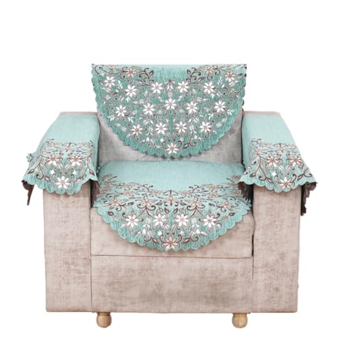 Fashion Throw 'Elegant Series' Sofa Cover 1 Seater with Arm Covers Chenille Sofa Cover with Back Cover | Anti-Slip Furniture Protector for Living Room | Wooden Sofa Home Decor Sage Green - Image 1