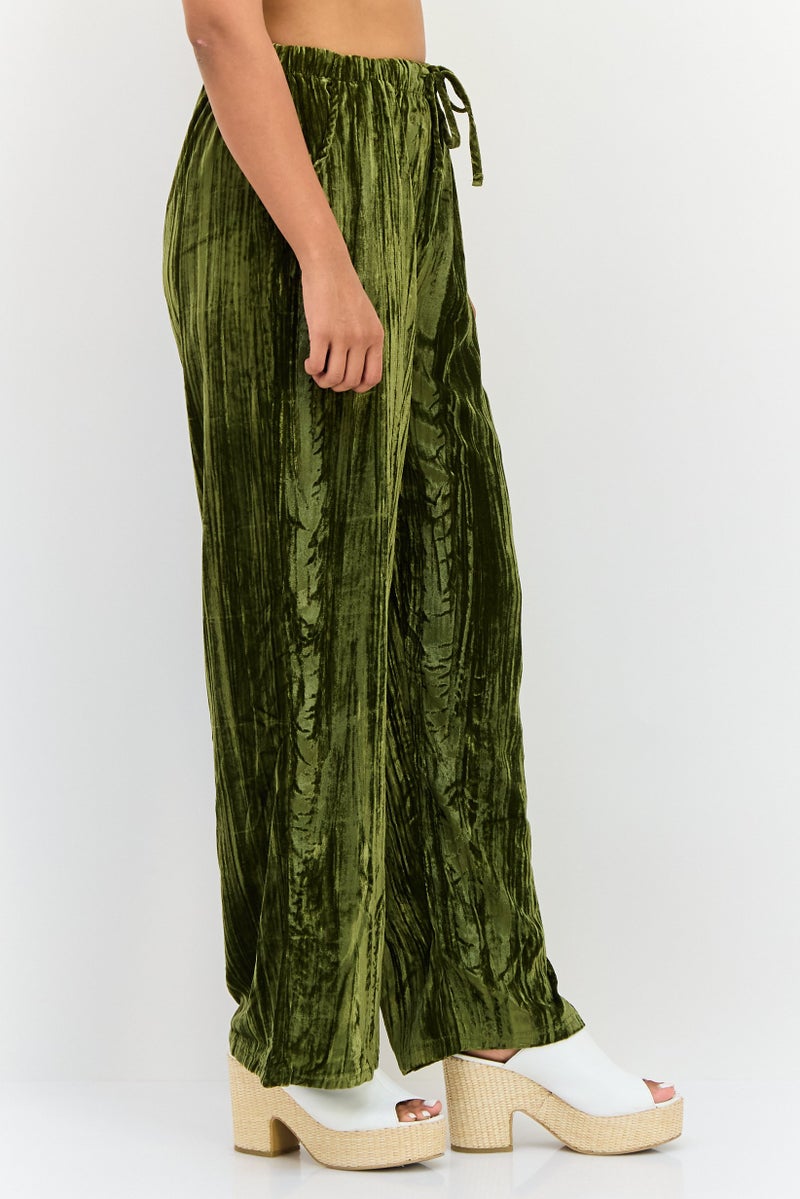 Threadbare Women Regular Fit Velvet Palazzo Pants, Green - Image 2