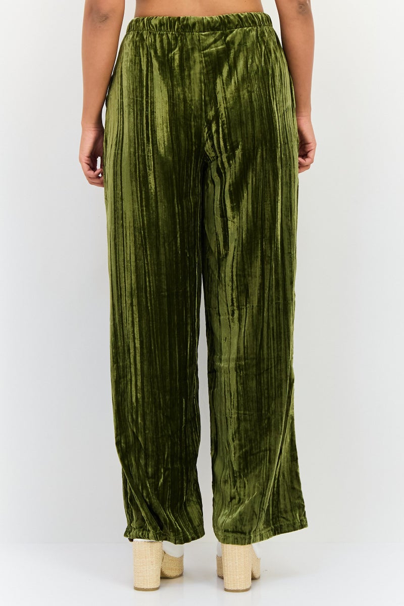 Threadbare Women Regular Fit Velvet Palazzo Pants, Green - Image 3
