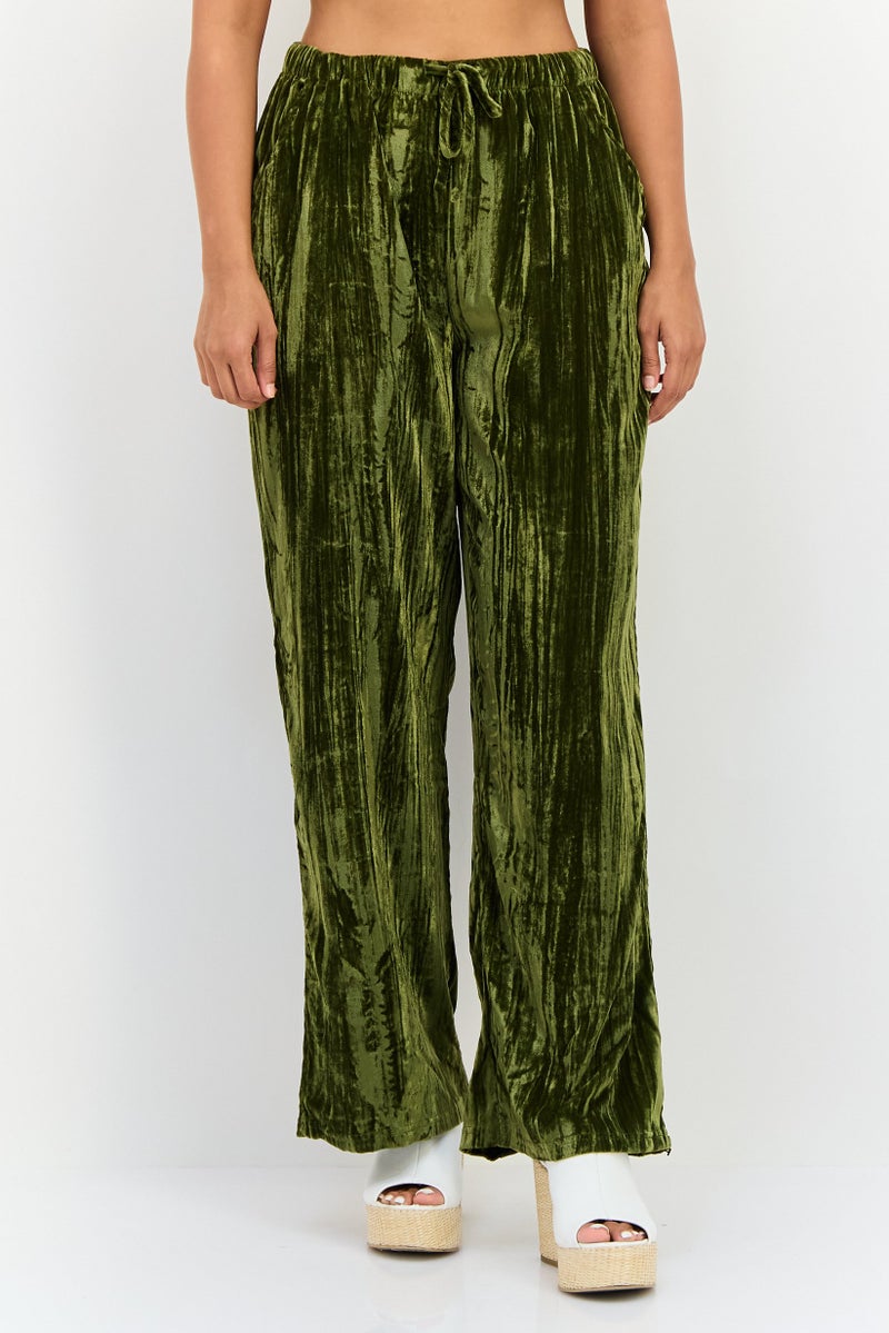 Threadbare Women Regular Fit Velvet Palazzo Pants, Green - Image 1