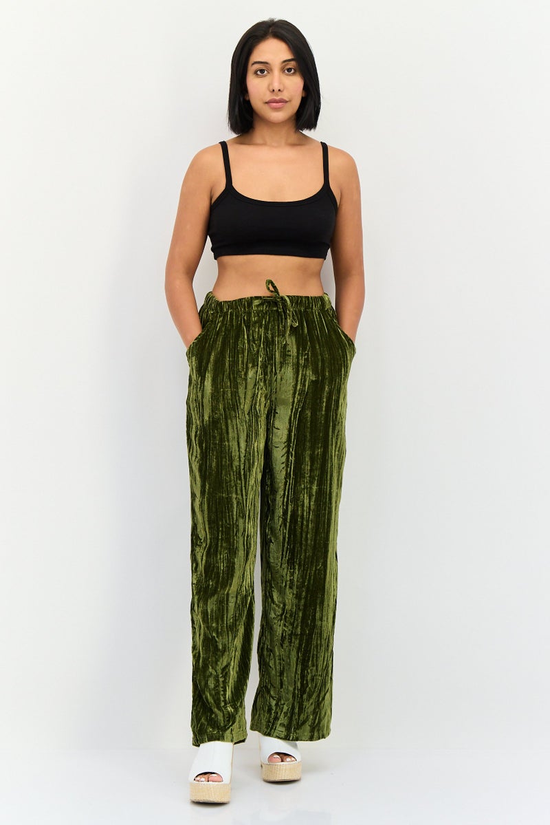Threadbare Women Regular Fit Velvet Palazzo Pants, Green - Image 4