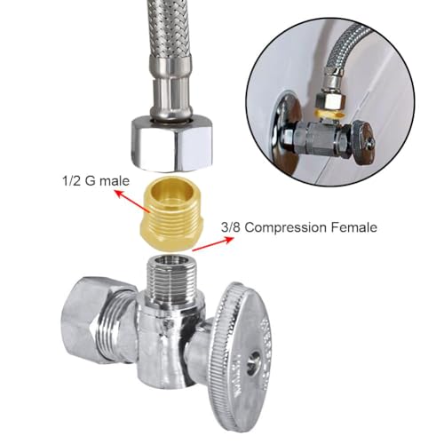 Joywayus 1/2 G Male to 3/8 Compression Female Thread Bushing Pipe Fitting, Brass Reducer Faucet Connector Water Hose Adapter, Supply Line Adapter for RV Kitchen Bathroom Plumbing 4PCS - Image 3
