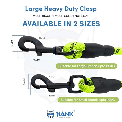 HANK Dog Leash | 3M Reflective Leash for Large Dogs | Soft Handle | Heavy Duty Belt Hook | Shock Proof | Suitable for Large Breed (10-80KG) 5 Feet Long (L - Neon Green) - Image 5