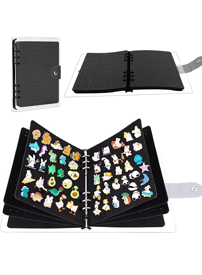 erorex Enamel Pin Display Book Pin Display Binder With 8 Pages Felt Pin Display Holder Brooch Pin Organizer Transaction Storage Collection For Collectors Travel Pins Brooches Pins Not Included Black - Image 5
