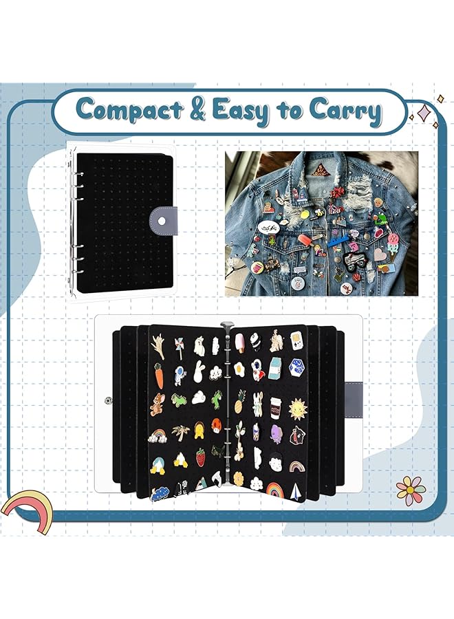 erorex Enamel Pin Display Book Pin Display Binder With 8 Pages Felt Pin Display Holder Brooch Pin Organizer Transaction Storage Collection For Collectors Travel Pins Brooches Pins Not Included Black - Image 3