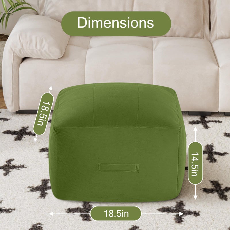 MeMoreCool Square Stuffed Pouf Ottoman Foot Rest, Floor Pouf Foot Stool with Foam Chunk Filling, Soft Stuffed Ottoman Footrest for Living Room, Green - Image 2