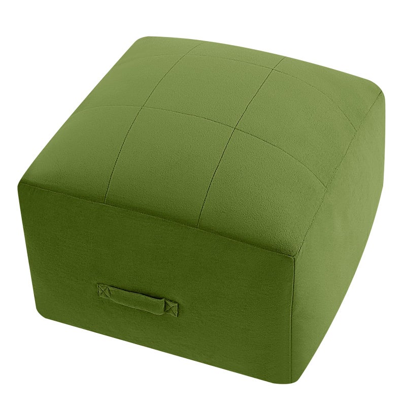 MeMoreCool Square Stuffed Pouf Ottoman Foot Rest, Floor Pouf Foot Stool with Foam Chunk Filling, Soft Stuffed Ottoman Footrest for Living Room, Green - Image 1